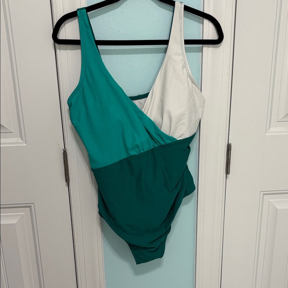 Shade and Shore Teal  and White One-Piece Swimsuit